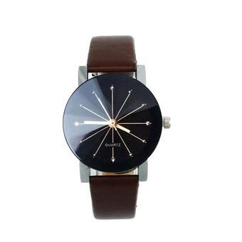 BUYINCOINS Women Men Fashion Quartz Dial PU Leather Round Case Quartz Wrist Watches (Intl)  