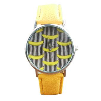 Banana Pattern Leather Band Analog Quartz Vogue Wrist Watches (Yellow)  