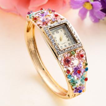 Bangle Watches 5 Colors Crystal Flower Bracelet Dress Quartz Watch NO.3 (Intl)  