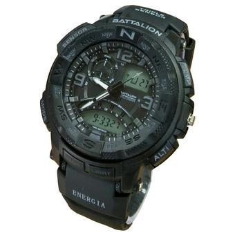 Battalion BT 5431PM Dual Time Hitam Abu - Jam Tangan Pria- Rubber Strap- Analog Digital  