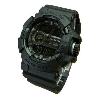 Battalion Bt-5432 Am Dual Time Hitam Abu Jam Tangan Pria- Rubber Strap-Analog Digital  