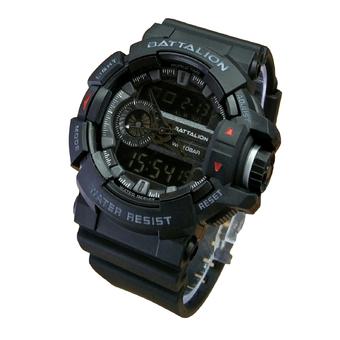 Battalion Bt-5432 Am Dual Time Hitam Putih-Merah Jam Tangan Pria- Rubber Strap-Analog Digital  