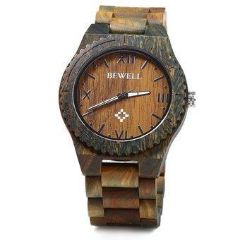 Bewell ZS-W065A Men Green Sandal Wood Quartz Watch Roman Numeral Scales (Intl)  