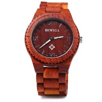 Bewell ZS-W065A Men Red SandalWood Quartz Watch Roman Numeral Scales (Intl)  