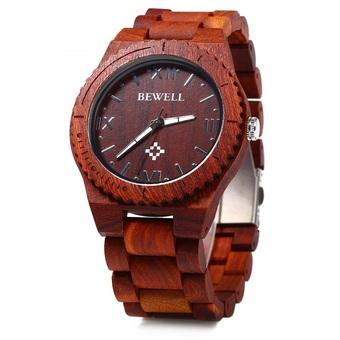 Bewell ZS - W065A Wood Men Quartz Watch Roman Numeral Scales (RED) - Intl  