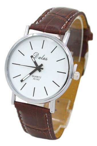 Blue lans Leather Round Dial Wrist Watch Brown  