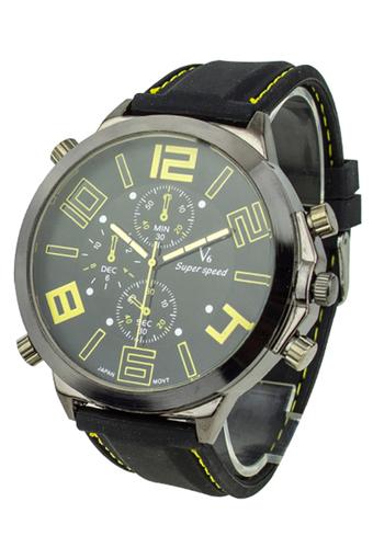 Blue lans Men's Large Yellow Dial Sport Quartz Steel Silicone Strap Watch  