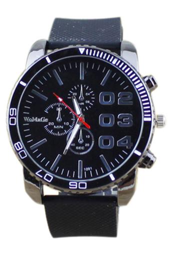 Blue lans Men's Stainless Steel Silicone Rubber Sport Analog Quartz Watch Black  