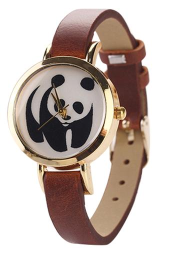 Blue lans Panda Rose Gold Plated Faux Leather Wrist Watch Brown  