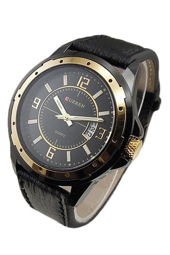 Blue lans Quartz Hour Dial Date Clock Men's Black Sport Leather Steel Watch  