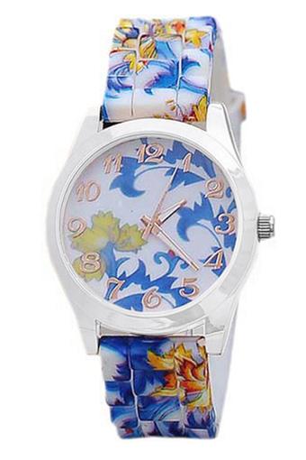 Blue lans Silicone Flower Wrist Watch Blue  