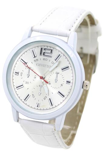 Blue lans Unisex Faux Leather Big Dial Quartz Wrist Watch White  