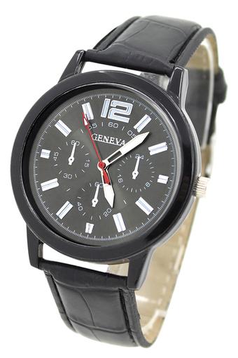 Blue lans Unisex Faux Leather Wrist Watch Black  