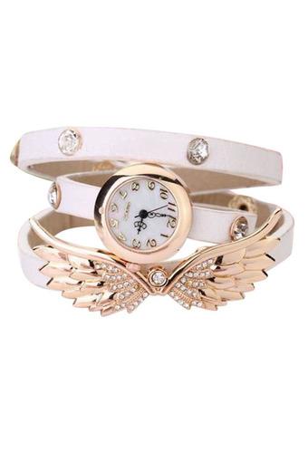 Blue lans Women's Angel Wings Rhinestone White Leather Strap Watch  