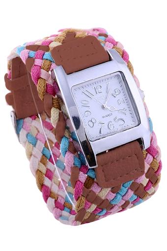 Blue lans Women's Braided Plaited Brown Rope Wrap Strap Watch  