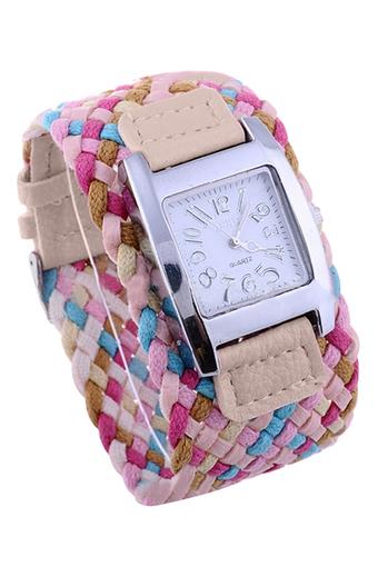 Blue lans Women's Braided Plaited Khaki Rope Wrap Strap Watch  