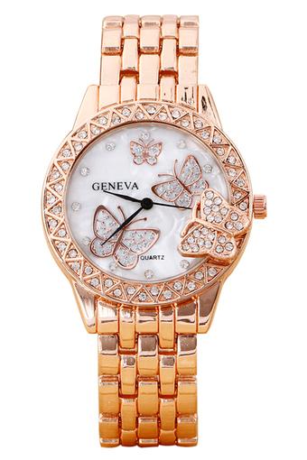 Blue lans Women's Butterfly Rhinestone Rose Gold Alloy Band Watch  