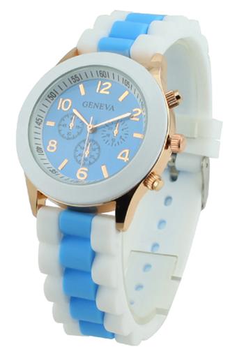 Blue lans Women's Cool Jelly Gel Quartz Analog Light Blue Silicone Strap Watch  