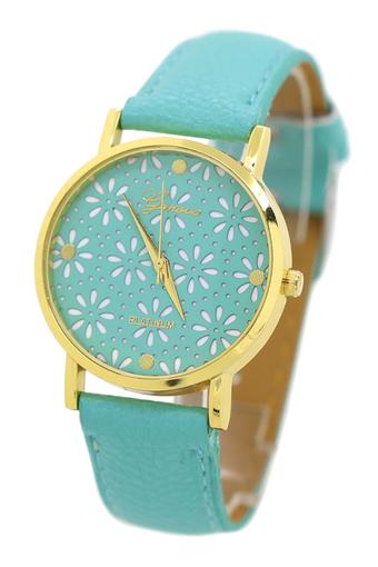 Blue lans Women's Dual Layer Flower Faux Leather Analog Quartz Watch Mint Green  