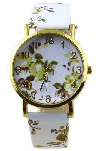 Blue lans Women's Flowers Faux Leather Analog Quartz Wrist Watch Yellow  