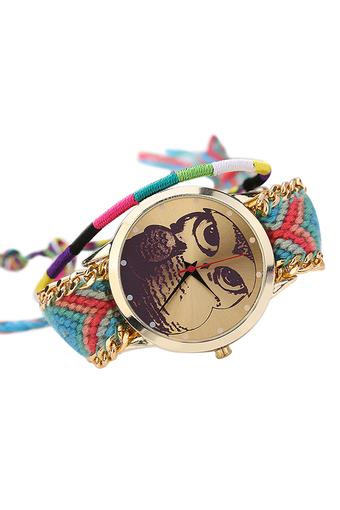 Blue lans Women's Owl Alloy DIY Knit Quartz Wrist Watch Blue  