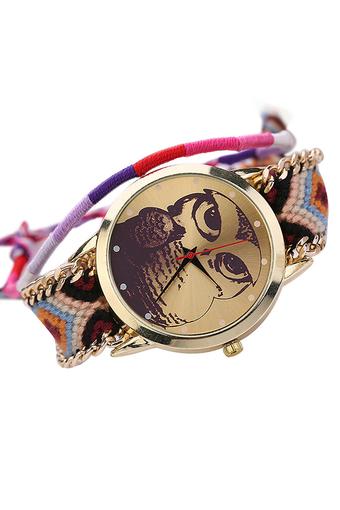 Blue lans Women's Owl Alloy DIY Knit Quartz Wrist Watch Brown  