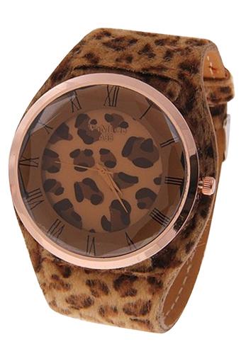 Blue lans Women's Quartz Dark Brown Leopard Leatheroid Strap Watch  