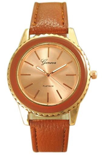 Blue lans Women's Rose Gold Plated Faux Leather Analog Quartz Watch Brown  