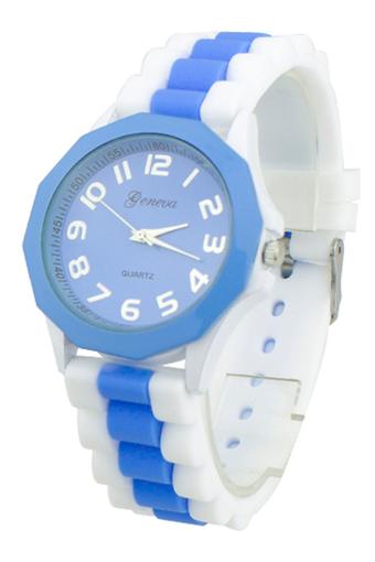 Blue lans Women's Stripe Jelly Gel Quartz Light Blue Silicone Strap Analog Watch  