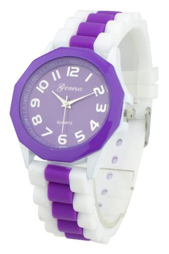 Blue lans Women's Stripe Jelly Gel Quartz Purple Silicone Strap Analog Watch  