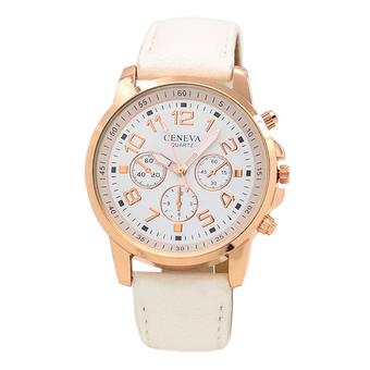 Blue lans Women's White Faux Leather Strap Watch  