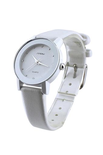 Blue lans Women's White Leather Strap Watch  