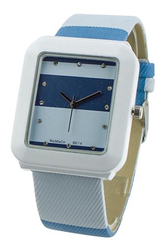 Blue lans Womens Square Dial Quartz Crystal Blue Leather Strap Watch  