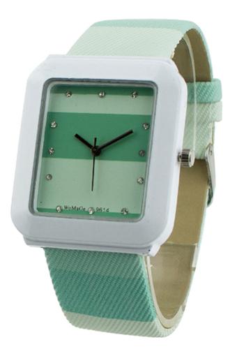 Blue lans Womens Square Dial Quartz Crystal Green Leather Strap Watch  