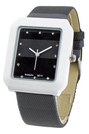 Blue lans Womens Square Dial Quartz Crystal Grey Leather Strap Watch  