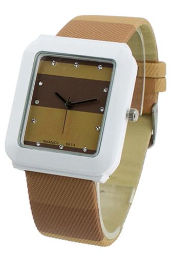 Blue lans Womens Square Dial Quartz Crystal Khaki Leather StrapWatch  