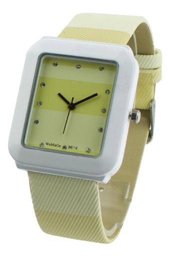 Blue lans Womens Square Dial Quartz Crystal Lemon Leather Strap Watch  