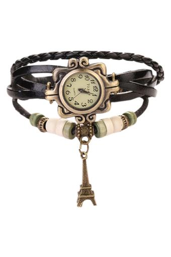 BlueLans Eiffel Tower Bracelet Watch - Jam Tangan Wanita - Hitam - Strap Leather  