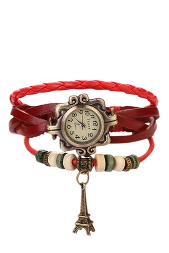 BlueLans Eiffel Tower Bracelet Watch - Jam Tangan Wanita - Merah - Strap Leather  