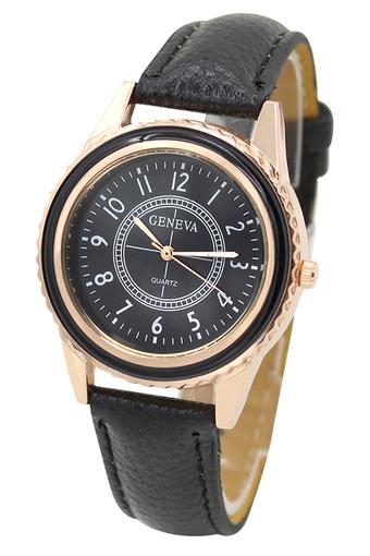 BlueLans Faux Black Leather Strap Watch  