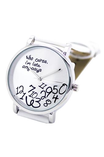 BlueLans Faux Leather Arabic Numerals Letters Watch White  