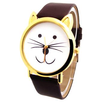 BlueLans Jam Tangan Wanita - Cokelat - Strap Kulit - Cat  