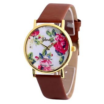 BlueLans Jam Tangan Wanita - Cokelat - Strap Kulit - Flower  