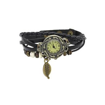 BlueLans Jam Tangan Wanita - Hitam - Strap Kulit - Tree Leaf Artificial  