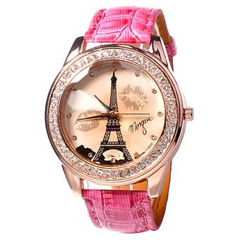 BlueLans Jam Tangan Wanita - Pink - Strap Kulit - Eiffel Tower  