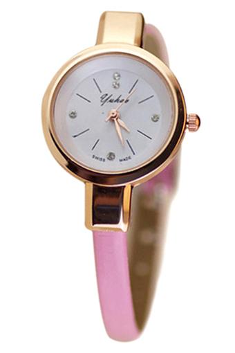 BlueLans Jam Tangan Wanita - Pink - Strap Leather - Rhinestone  