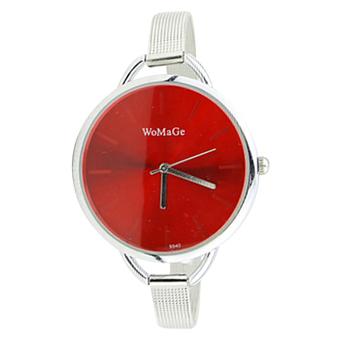 BlueLans Jam Tangan Wanita - Silver-Merah - Strap Stainless Steel - Simple Analog Watch  