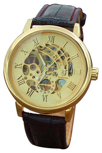 BlueLans Mens Roman Numerals Stainless Steel Mechanical Watch Gold  