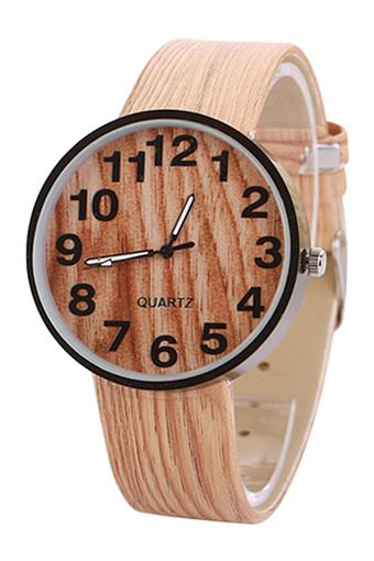 BlueLans Retro Wood Grain Faux Leather Bronze Numerals Watch  