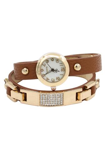 BlueLans Square Rhinestone - Jam Tangan Wanita - Cokelat - Strap Leather  